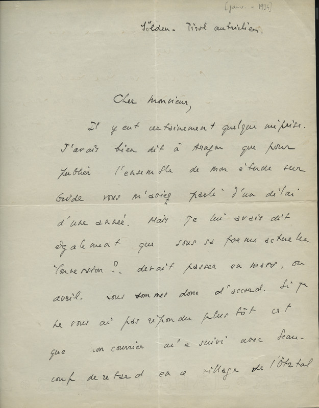 Lettre de René Étiemble à Jean Paulhan, 1934-01