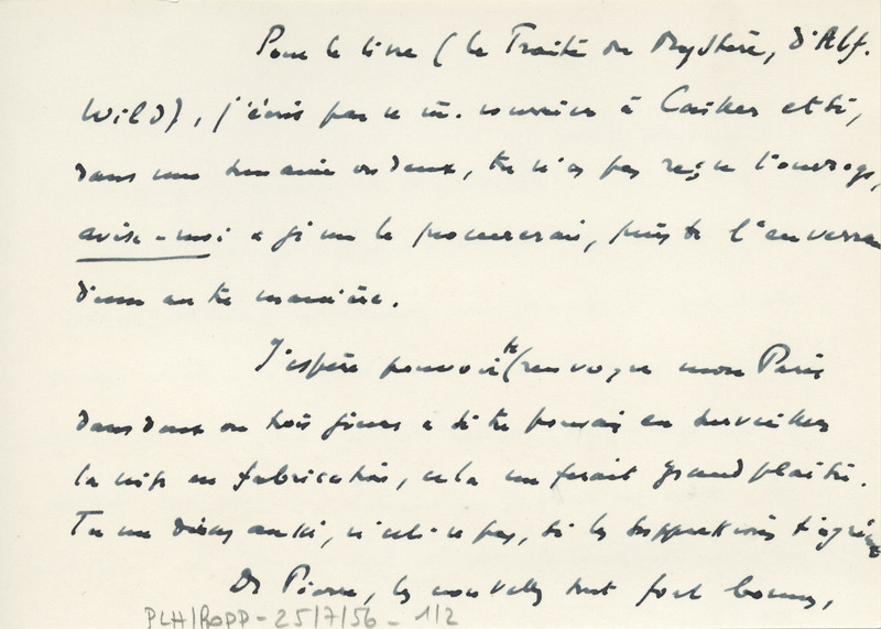 Lettre de Léon Bopp à Jean Paulhan, 1956-07-25