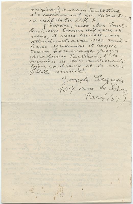 Lettre de Julien Vocance à Jean Paulhan (30 mai 1929)