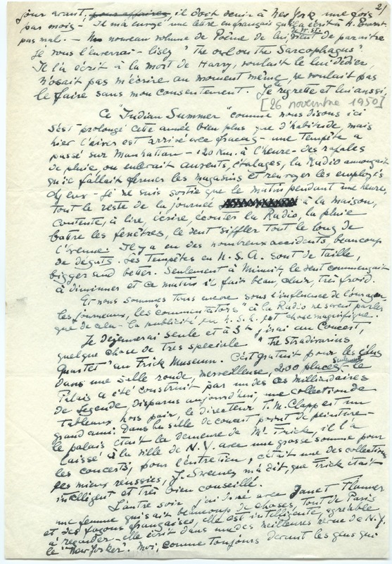Lettre de Barbara Church à Jean Paulhan (26 novembre 1950)