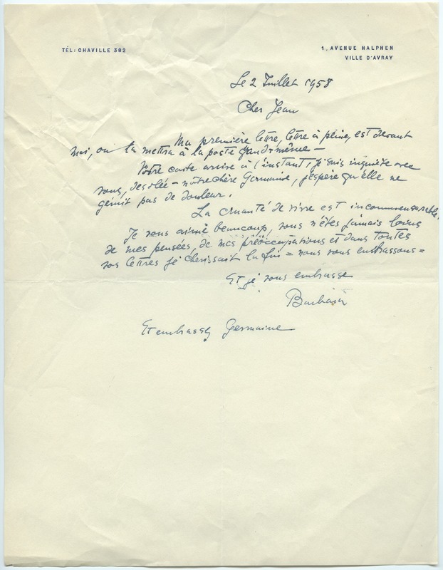 Lettre de Barbara Church à Jean Paulhan (2 juillet 1958)
