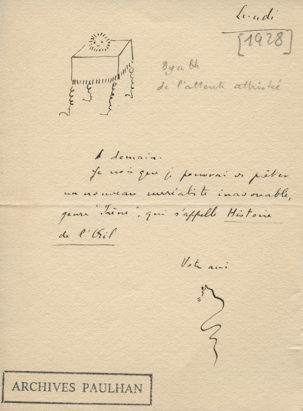 Lettre d'André Malraux à Jean Paulhan, 1928