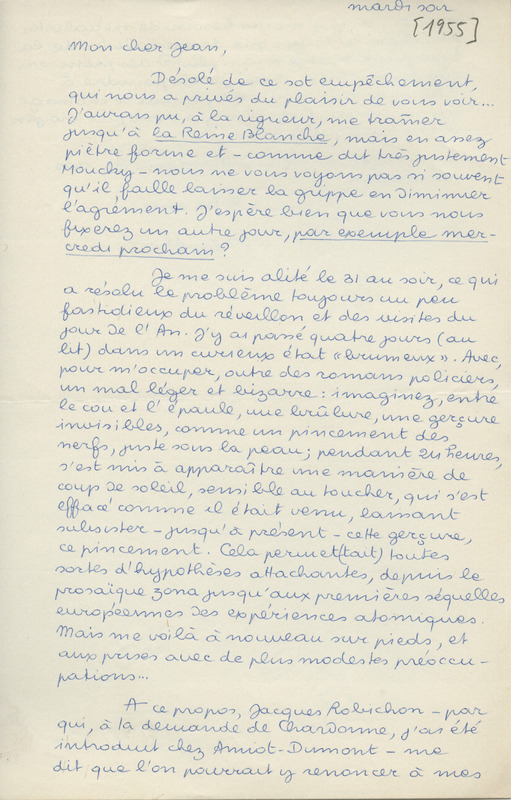 Lettre de Claude Elsen à Jean Paulhan, 1955