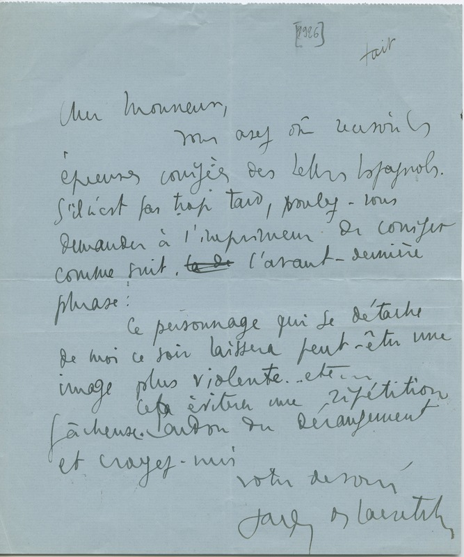 Lettre de Jacques de Lacretelle à Jean Paulhan (1926)