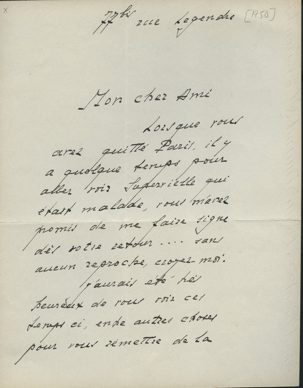 Lettre de Vincent Muselli à Jean Paulhan, 1950