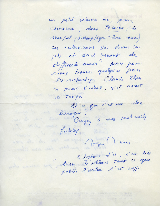 Lettre de Roger Nimier à Jean Paulhan, 1957