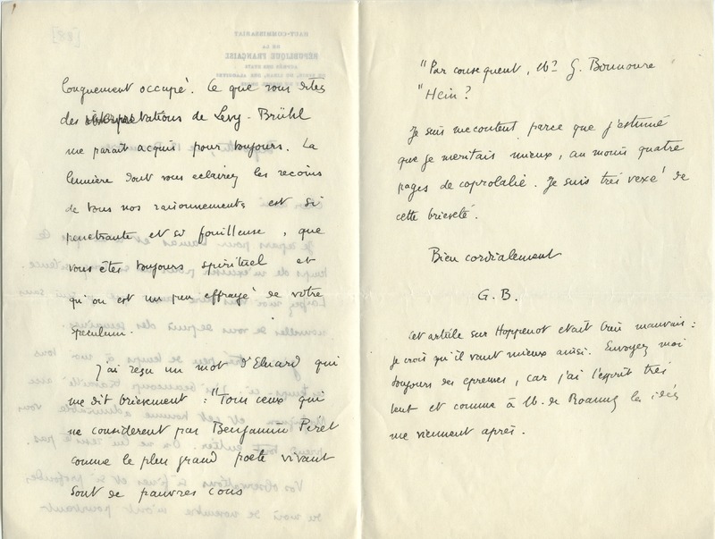 Lettre de Gabriel Bounoure à Jean Paulhan, 1928-12-13