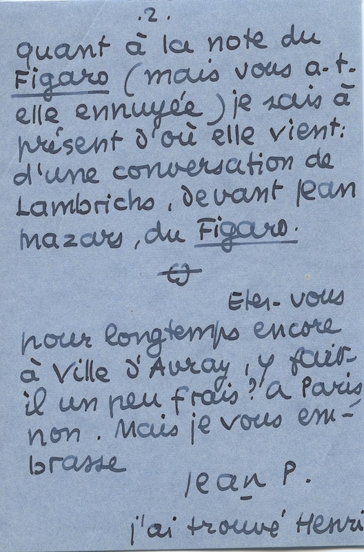 Lettre de Jean Paulhan à Barbara Church (10 août 1957)