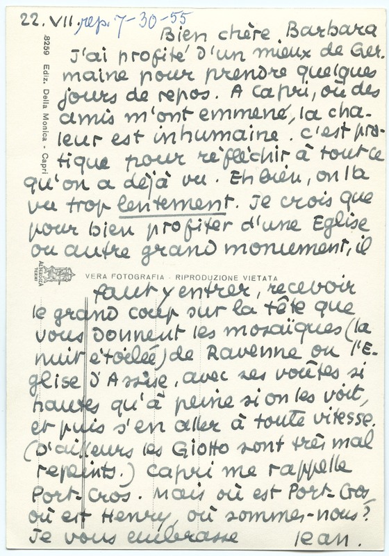 Lettre de Jean Paulhan à Barbara Church (22 juillet 1954)