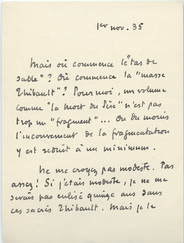 Lettre de Roger Martin du Gard à Jean Paulhan, 1935-11-01