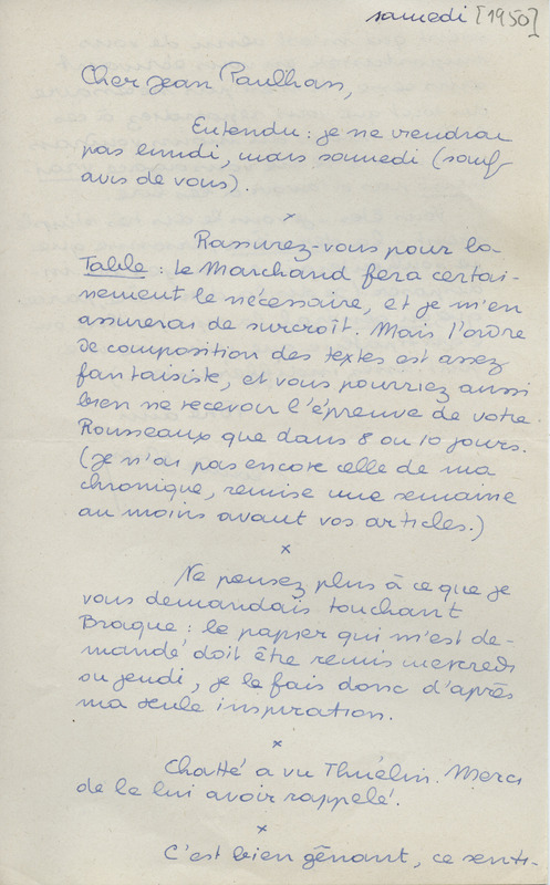 Lettre de Claude Elsen à Jean Paulhan, 1950 Lettre de Claude Elsen à Jean Paulhan, 1950