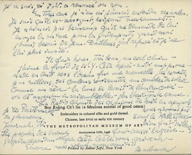 Lettre de Barbara Church à Jean Paulhan (22 décembre 1958)