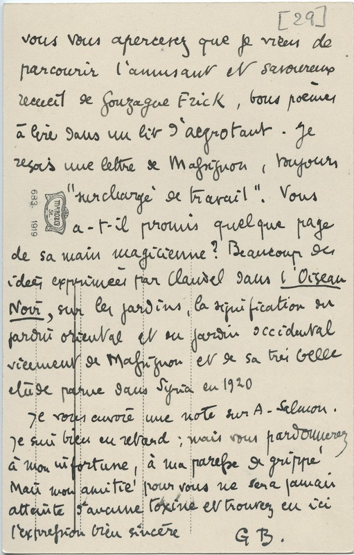 Lettre de Gabriel Bounoure à Jean Paulhan, 1929-10-24