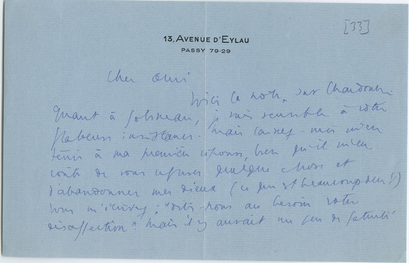 Lettre de Jacques de Lacretelle à Jean Paulhan (1933)