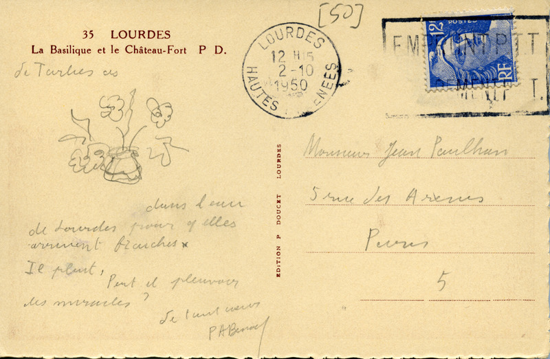 Lettre de Pierre-André Benoit à Jean Paulhan, 1950-10-02