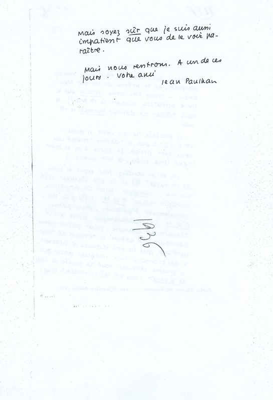 Lettre de Jean Paulhan à André Rolland de Renéville, 1936