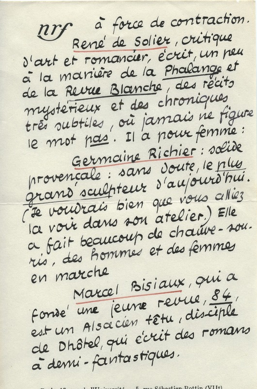 Lettre de Jean Paulhan à Barbara Church (1954)