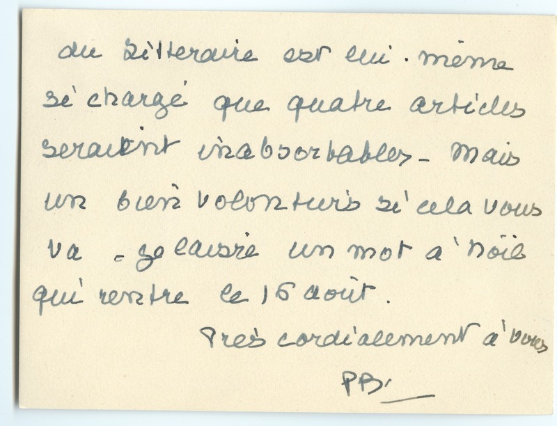 Lettre de Pierre Brisson à Jean Paulhan (1956)