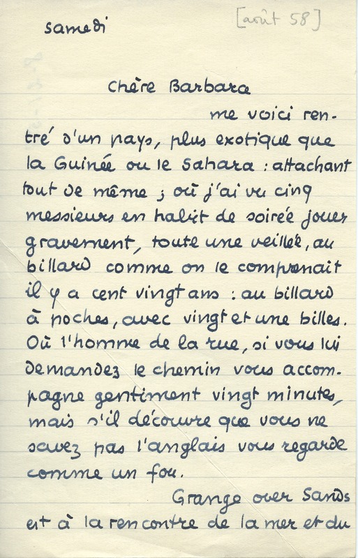 Lettre de Jean Paulhan à Barbara Church (août 1958) Lettre de Jean Paulhan à Barbara Church (août 1958)