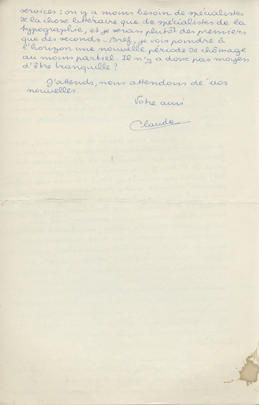 Lettre de Claude Elsen à Jean Paulhan, 1955