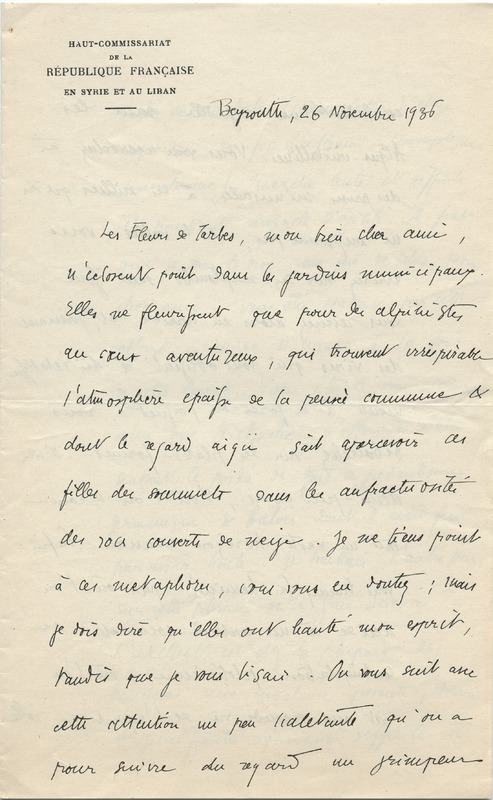 Lettre de Gabriel Bounoure à Jean Paulhan, 1936-11-26