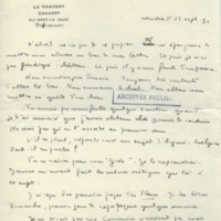 Lettre de Marcel Arland à Jean Paulhan, 1930-09-12