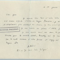Lettre d'Armand Robin à Jean Paulhan (1er janvier 1950)