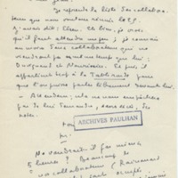 Lettre de Marcel Arland à Jean Paulhan, 1953