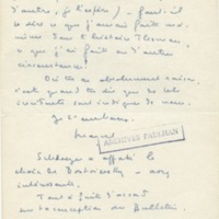 Lettre de Marcel Arland à Jean Paulhan, 1954