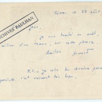 Lettre d'Armand Robin à Jean Paulhan (27 août 1957)
