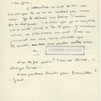 Lettre de Marcel Arland à Jean Paulhan, 1951