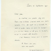 Lettre de Jacques Lemarchand à Jean Paulhan, 1951-09-21