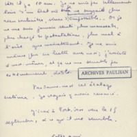 Lettre de Marcel Arland à Jean Paulhan, 1929