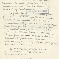 Lettre de Marcel Arland à Jean Paulhan, 1957