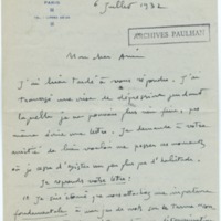 Lettre d&#039;André Rolland de Renéville à Jean Paulhan, 1932-03-31