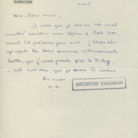 Lettre de Marcel Arland à Jean Paulhan, 1929