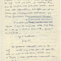Lettre de Marcel Arland à Jean Paulhan, 1952
