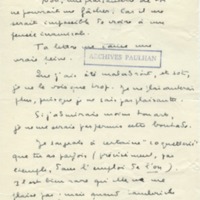 Lettre de Marcel Arland à Jean Paulhan, 1951