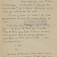Lettre de Marcel Arland à Jean Paulhan, 1953