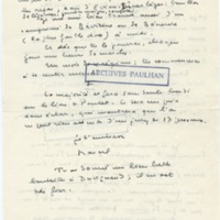 Lettre de Marcel Arland à Jean Paulhan, 1952
