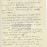Lettre de Marcel Arland à Jean Paulhan, 1930