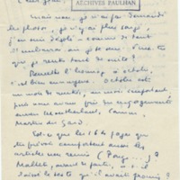 Lettre de Marcel Arland à Jean Paulhan, 1954