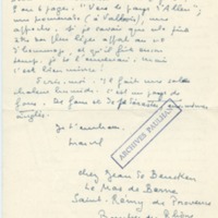 Lettre de Marcel Arland à Jean Paulhan, 1957