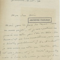 Lettre d'André Rolland de Renéville à Jean Paulhan, 1934-10-21