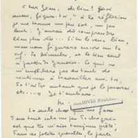Lettre de Marcel Arland à Jean Paulhan, 1953