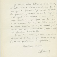 Lettre d'Alain Robbe-Grillet à Jean Paulhan, 1957