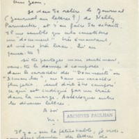 Lettre de Marcel Arland à Jean Paulhan, 1957