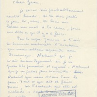 Lettre de Marcel Arland à Jean Paulhan, 1957