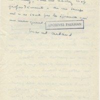 Lettre de Marcel Arland à Jean Paulhan, 1954