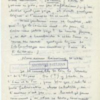 Lettre de Marcel Arland à Jean Paulhan, 1956